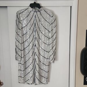 Premier Silver Sheath Dress with Bishop Sleeves